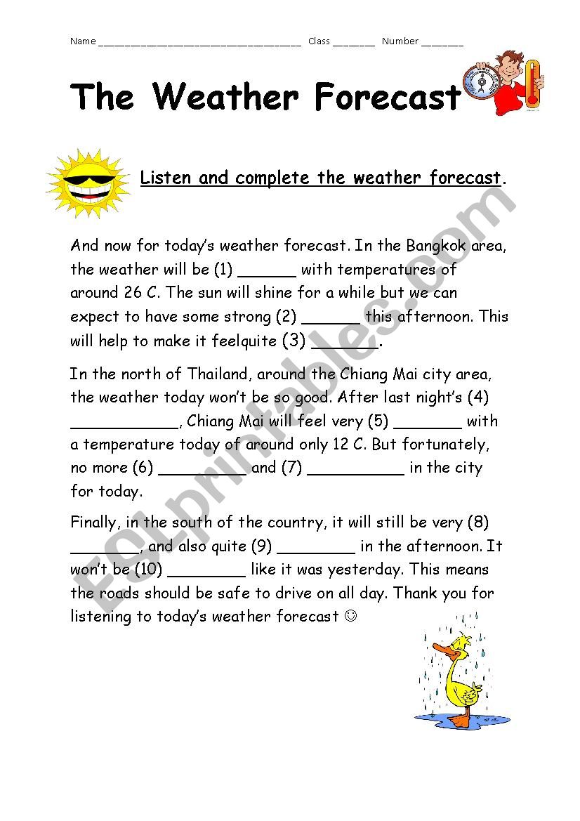 The Weather Forecast worksheet