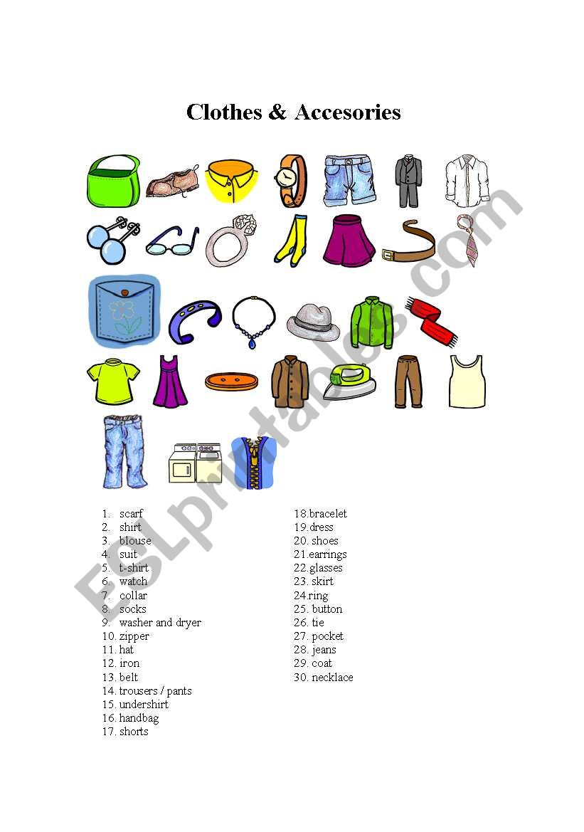 Clothes and accesories worksheet