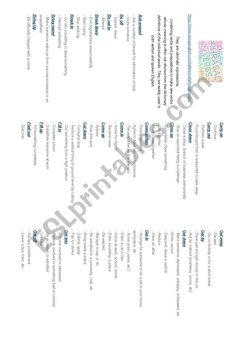 Phrasal Verbs List worksheet