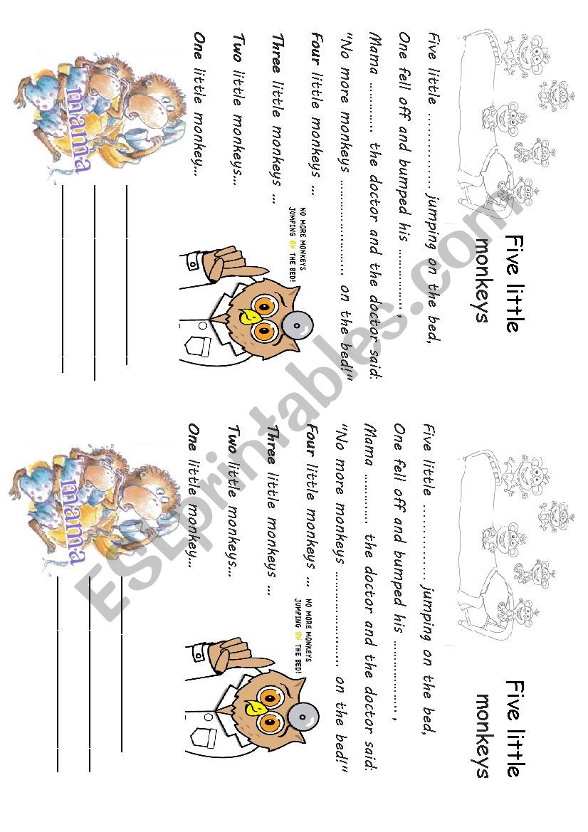 Song Five little monkeys worksheet