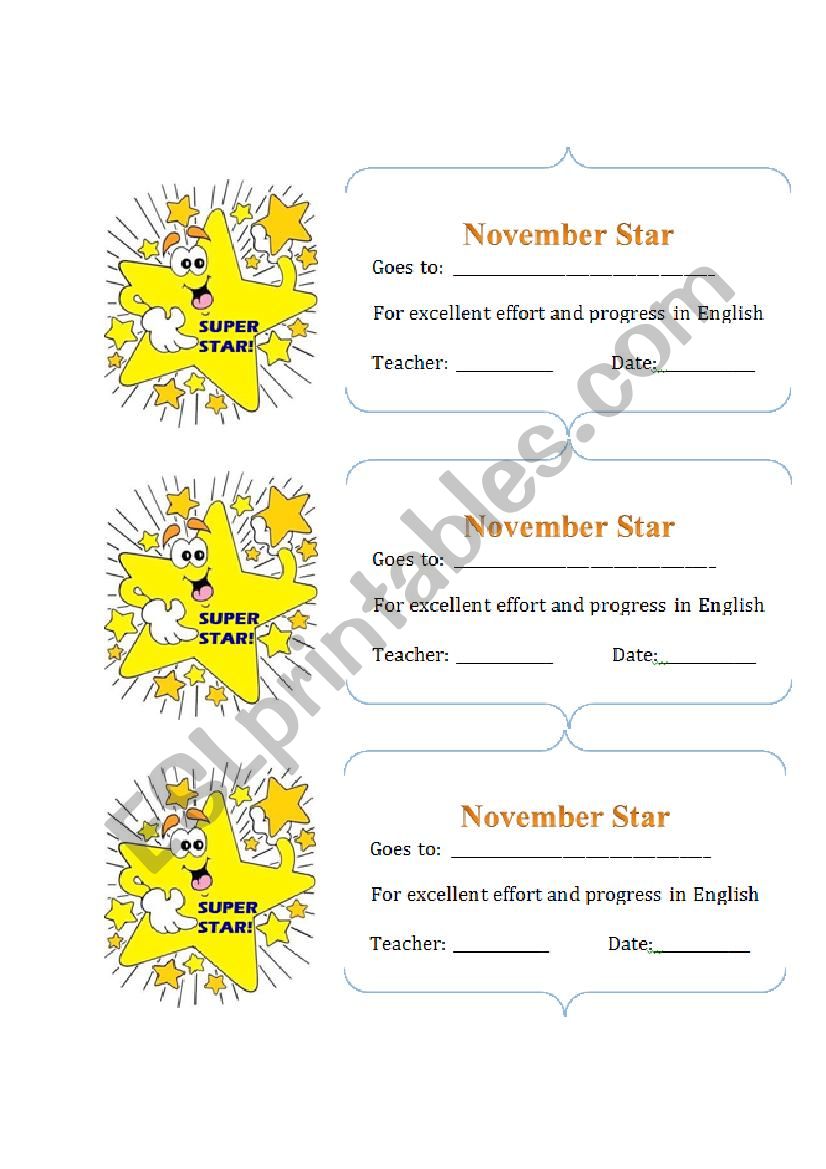 Student of the Month worksheet
