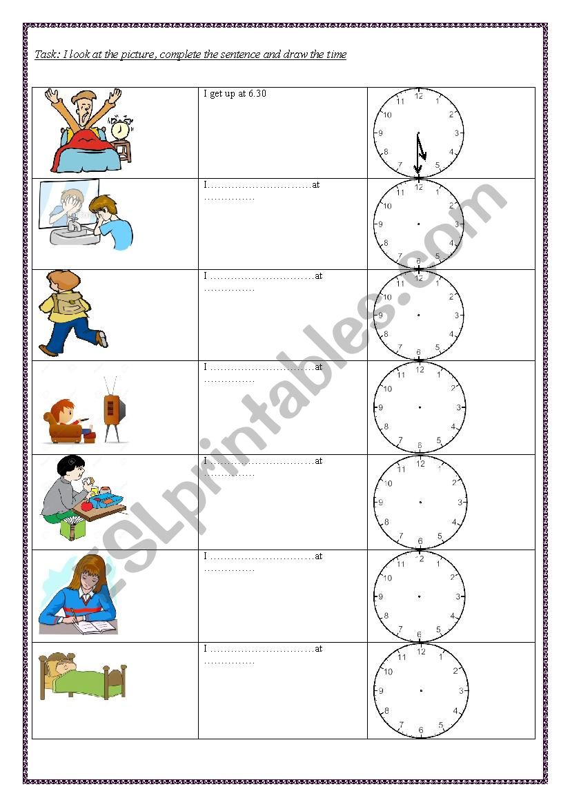 time & daily activities  worksheet