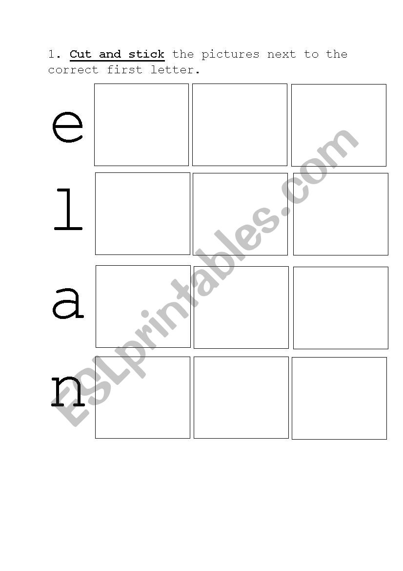 Phonics worksheet: letters e,l,a,n