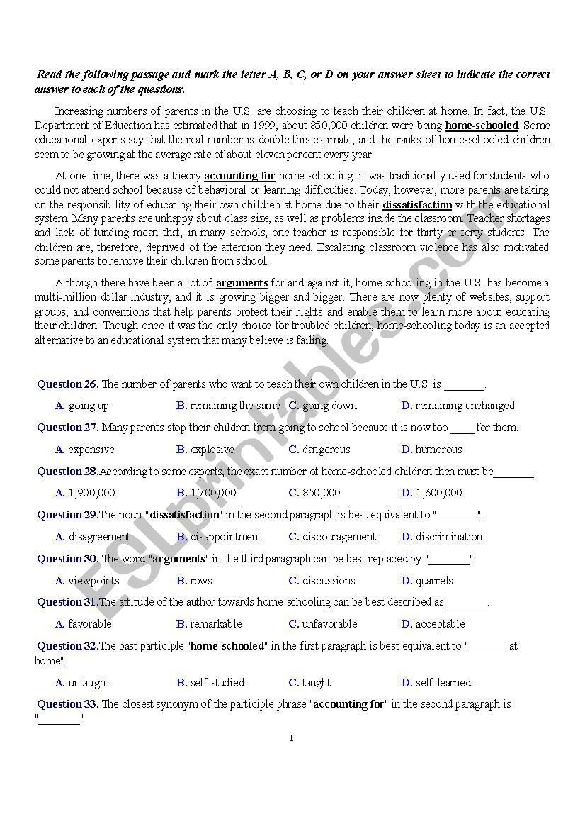 reading with key worksheet