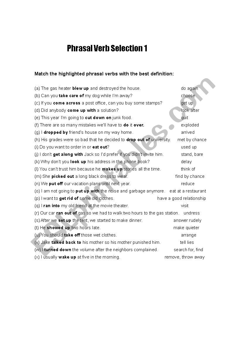 phrasal verbs worksheet