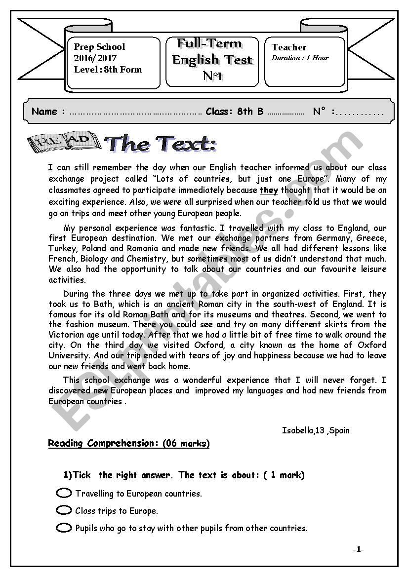 8th end term 1 worksheet