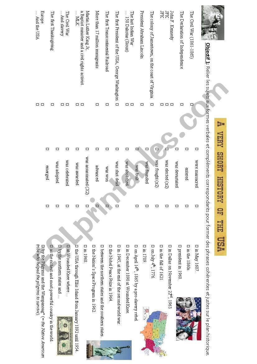 A very short history of the usa - Worksheet 1