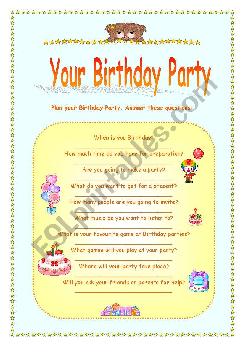 Plan your Birthday party! worksheet