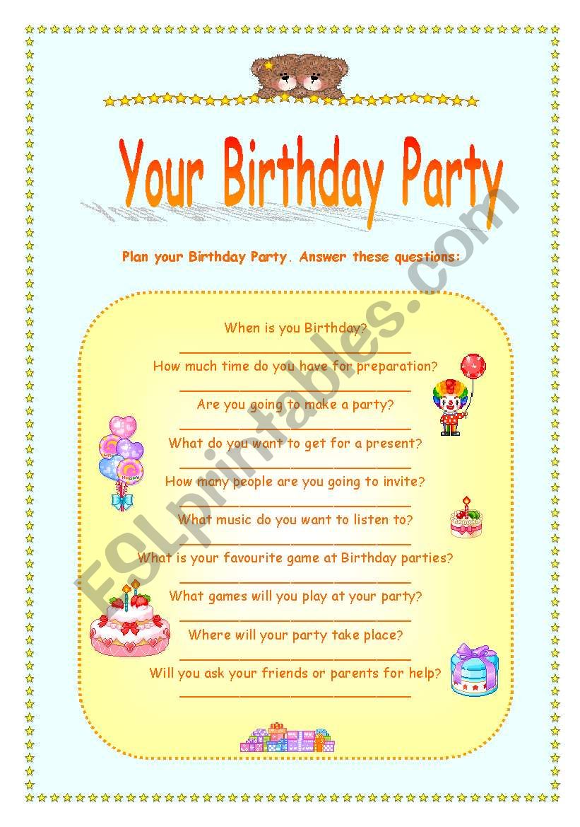 Plan your Birthday party! worksheet