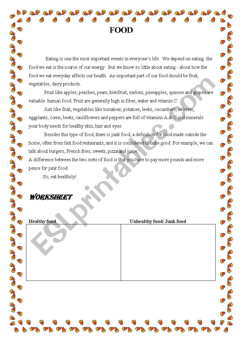 Food worksheet