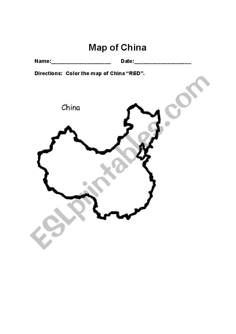 Map of China worksheet