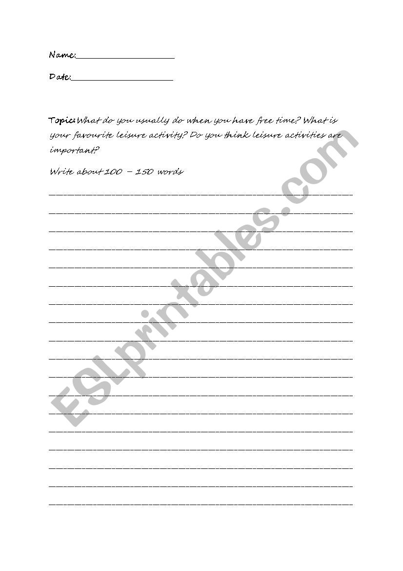 Leisure Activity Writing worksheet