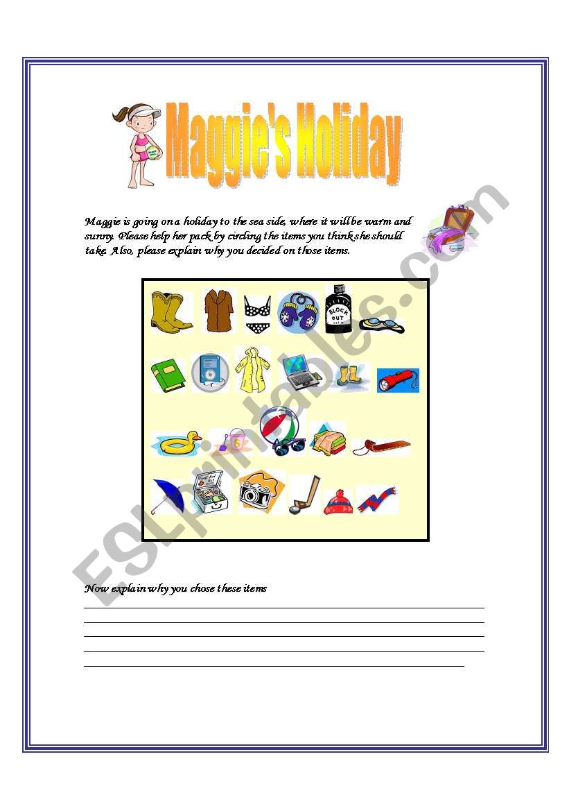 Maggies Holiday worksheet