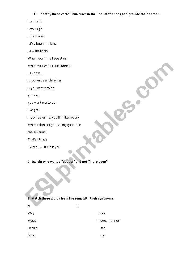 AC/DC - Love Song worksheet