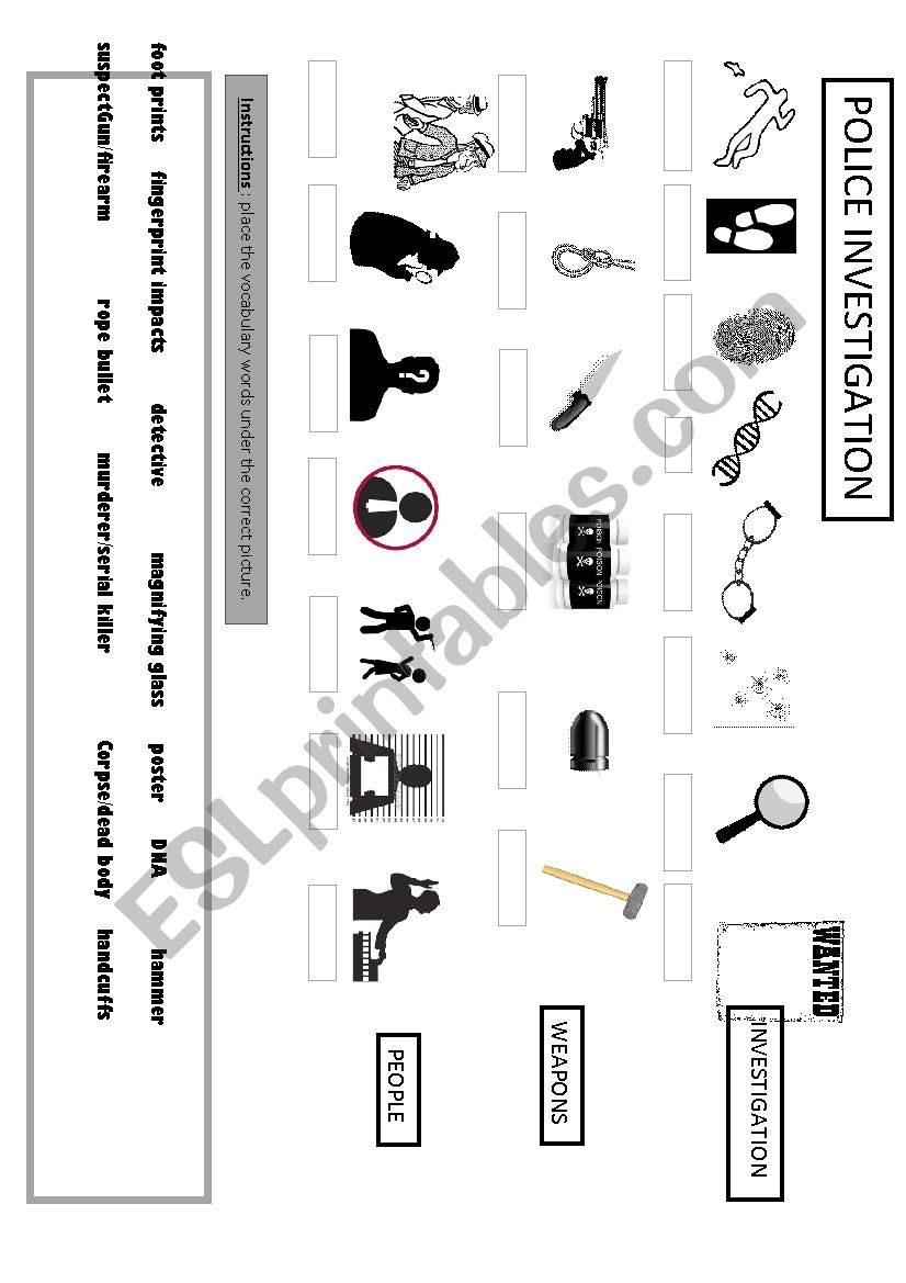 Police investigation worksheet