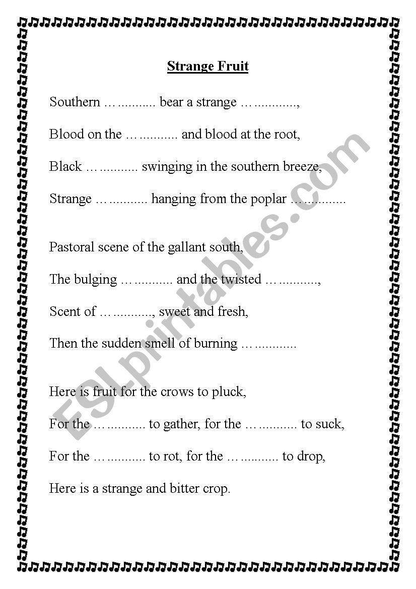 Strange Fruit Analysis worksheet