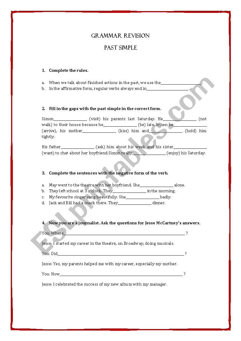 Past Simple - revision worksheet