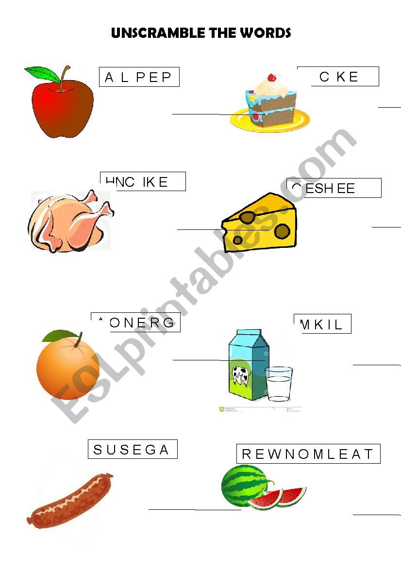 Unscramble Foods worksheet