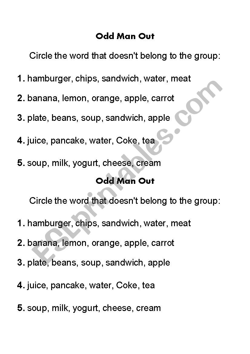 Food_Odd Man out_ worksheet