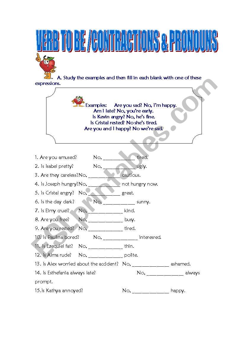 verb-to-be-contractions-and-pronouns-esl-worksheet-by-diva2402