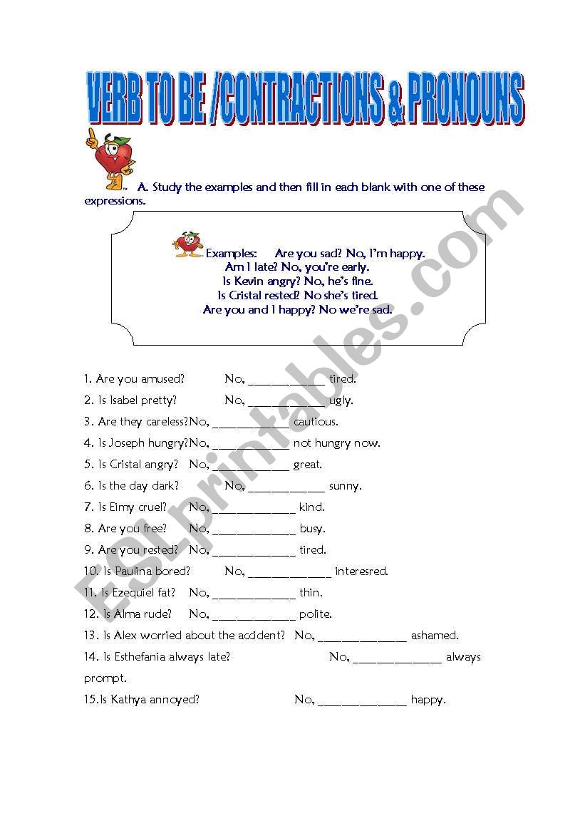 VERB TO BE/CONTRACTIONS AND PRONOUNS