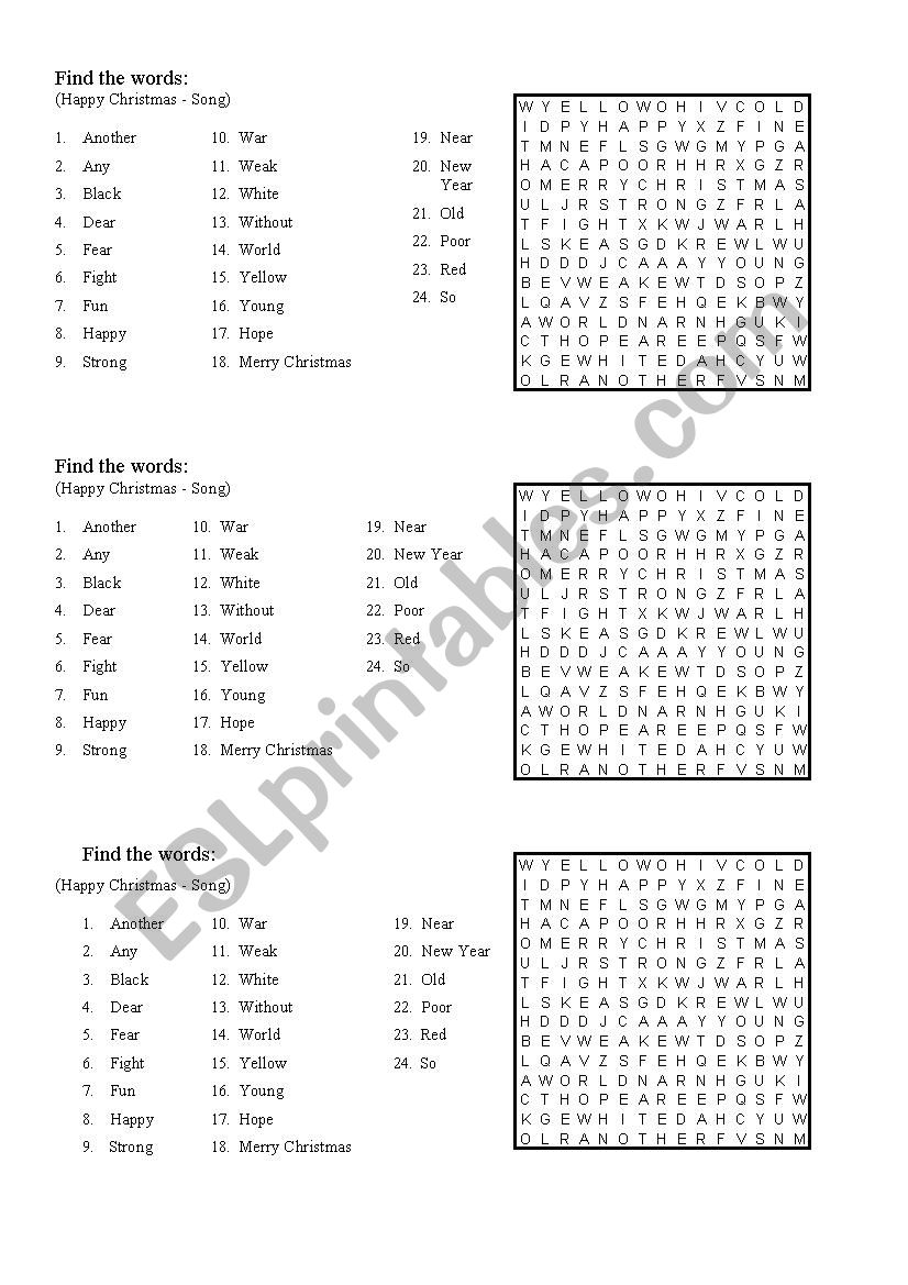 The song Happy Christmas worksheet