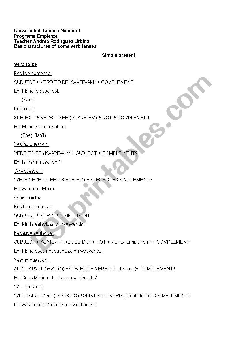 Basic tenses structures worksheet