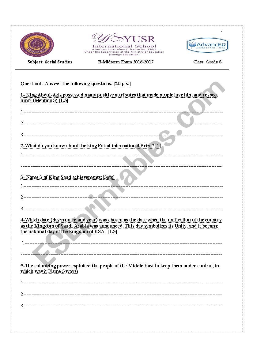 social studies  America quiz worksheet