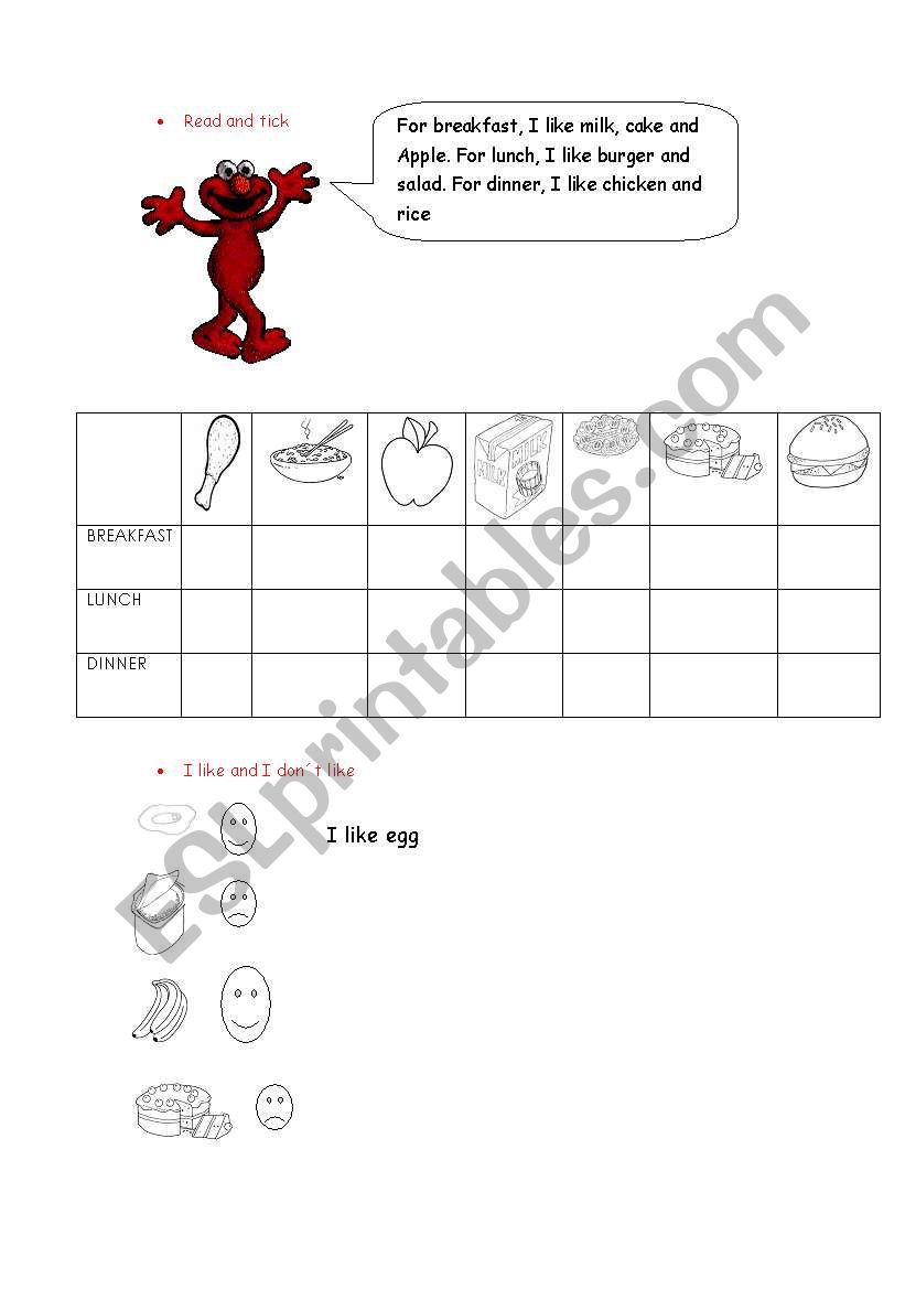 food worksheet