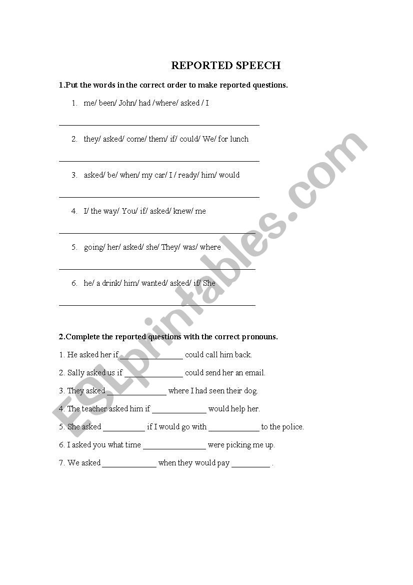 Reported speech worksheet