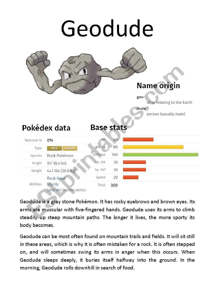 Pokmon Database (4 of 8) worksheet