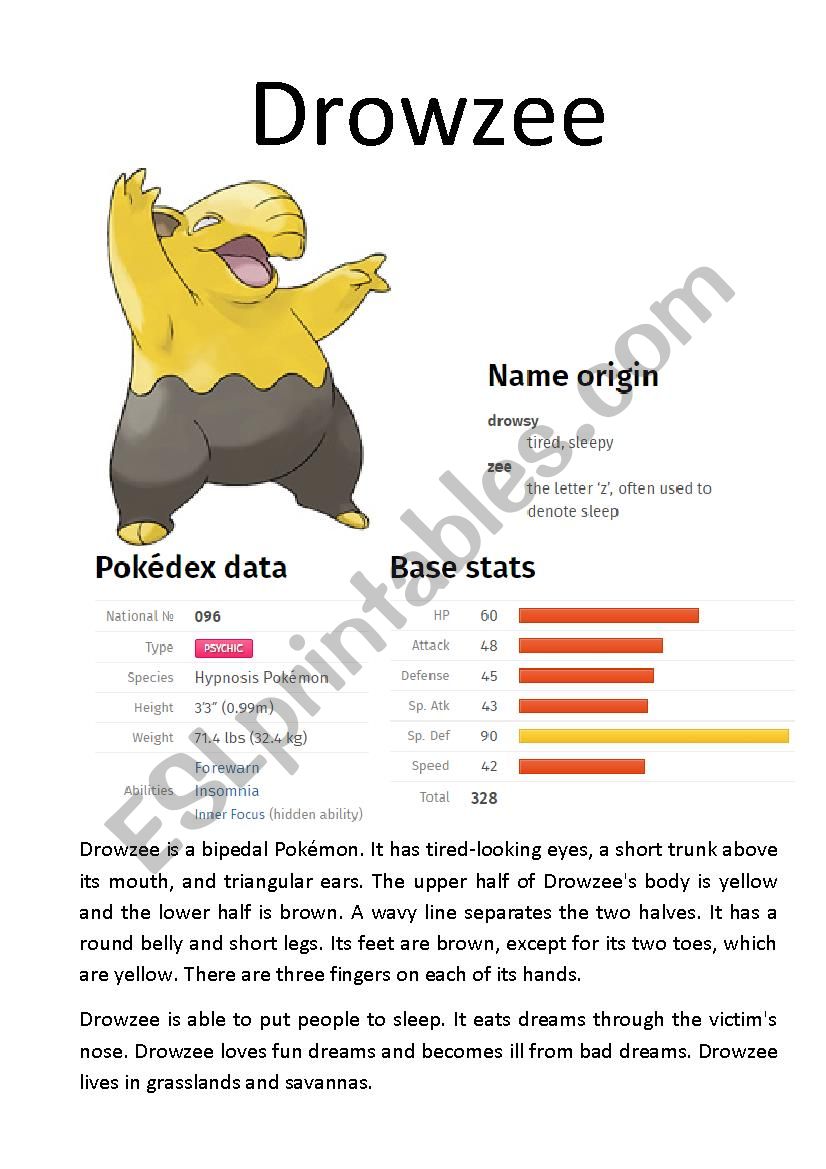 Pokémon Database (5 of 8) - ESL worksheet by Ipsagel