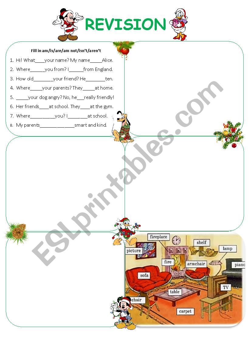 Revision (To be, have got, plurals, there is, there are)