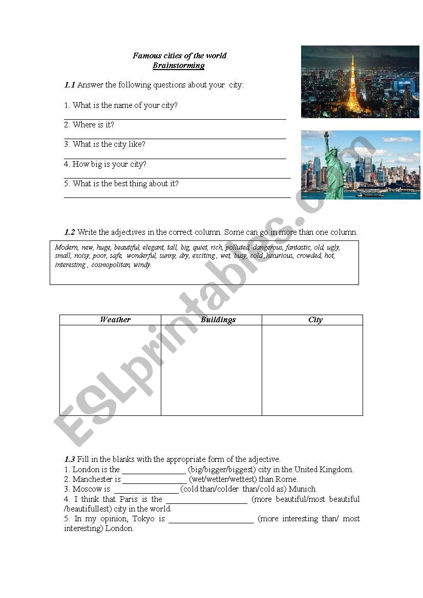 Famous cities of the world worksheet