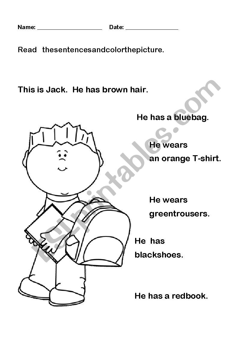 reading comprehensionboy worksheet