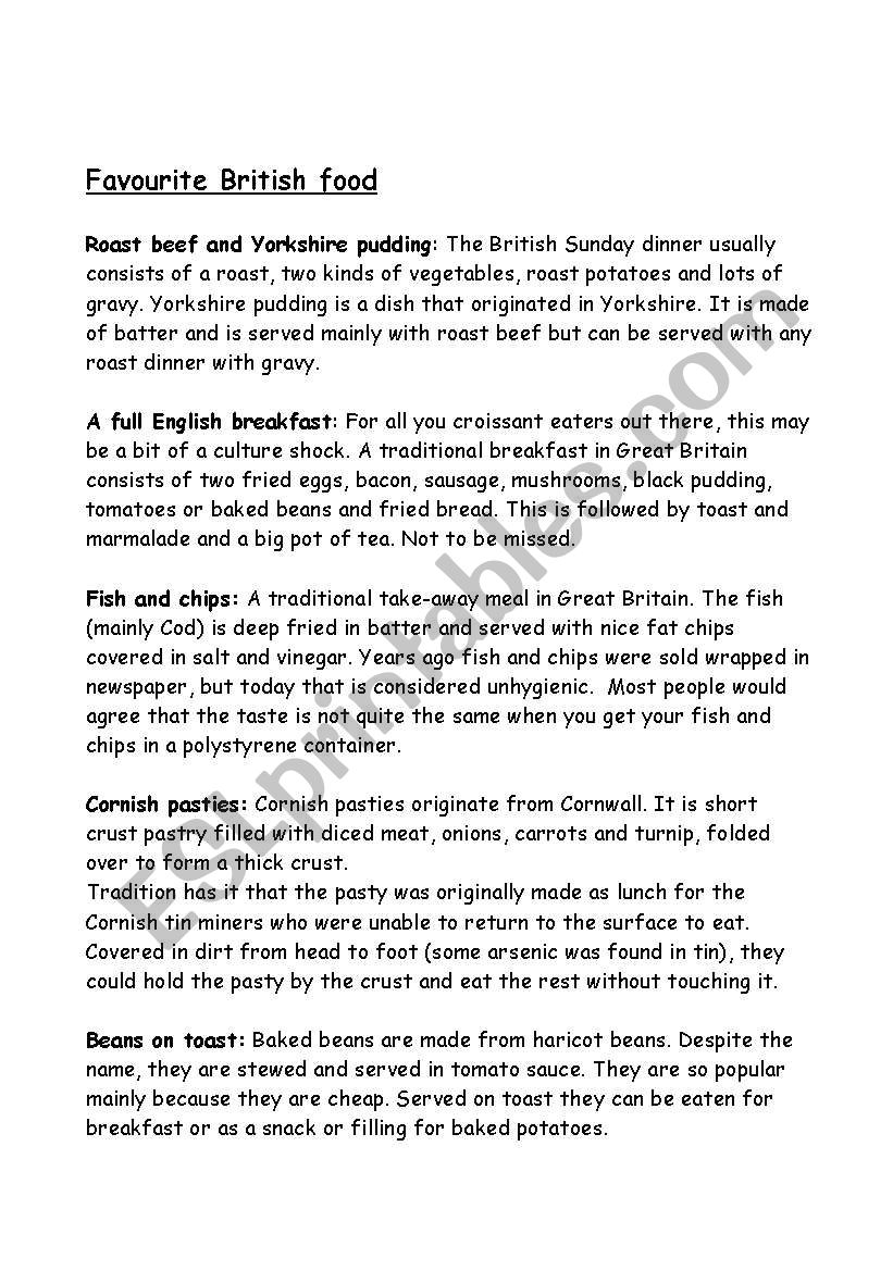 Great British food. (part 2) worksheet