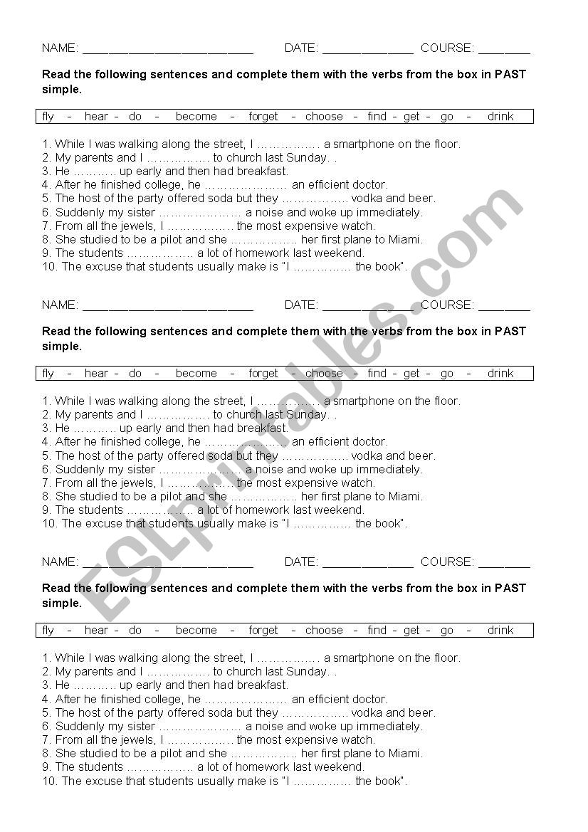 IRREGULAR VERBS 2 worksheet