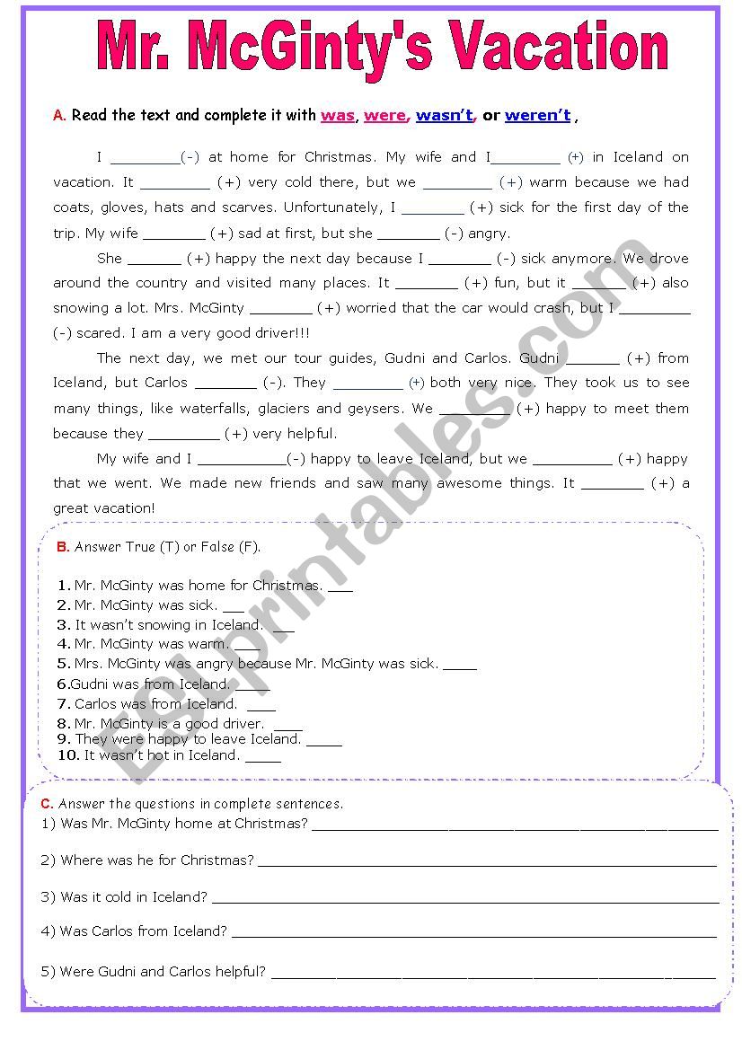 To Be Past Tense worksheet