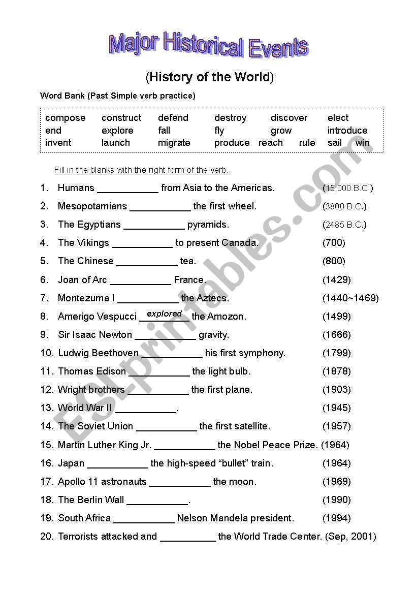 History of the World worksheet