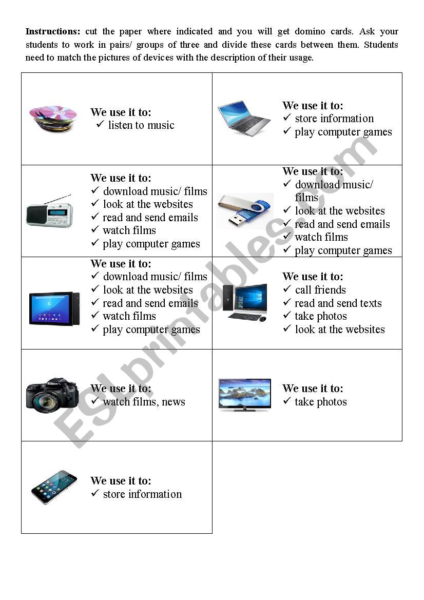 devices dominoes worksheet