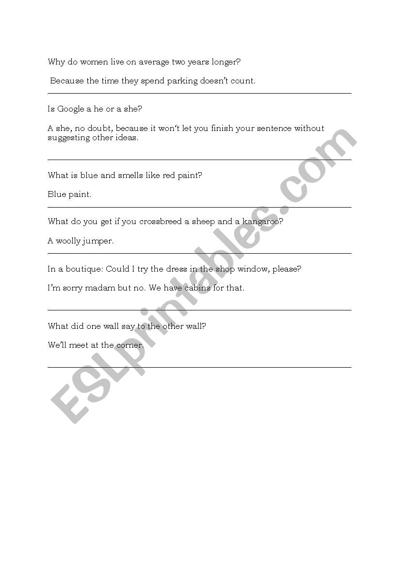 Warmer - Jokes worksheet