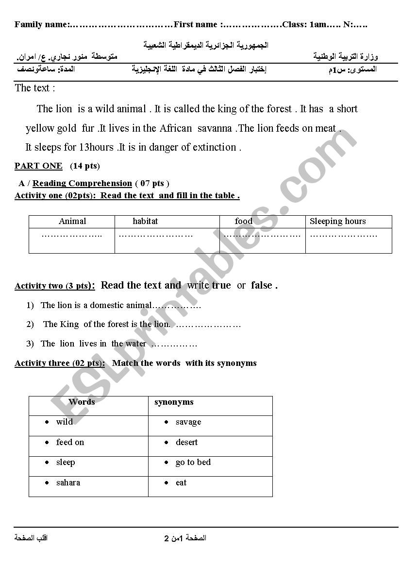 describing animals  worksheet