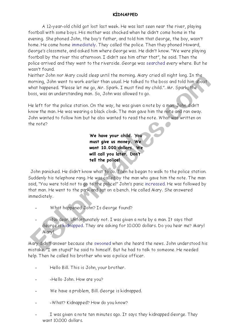 short stories worksheet