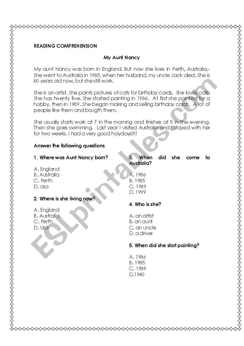 Reading comprehension  worksheet