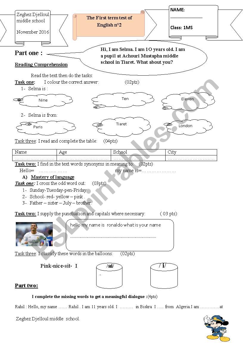 English SecondEnglish Test worksheet