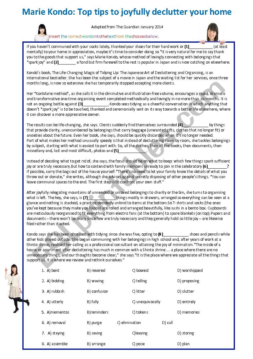 Marie Kondo CAE article worksheet