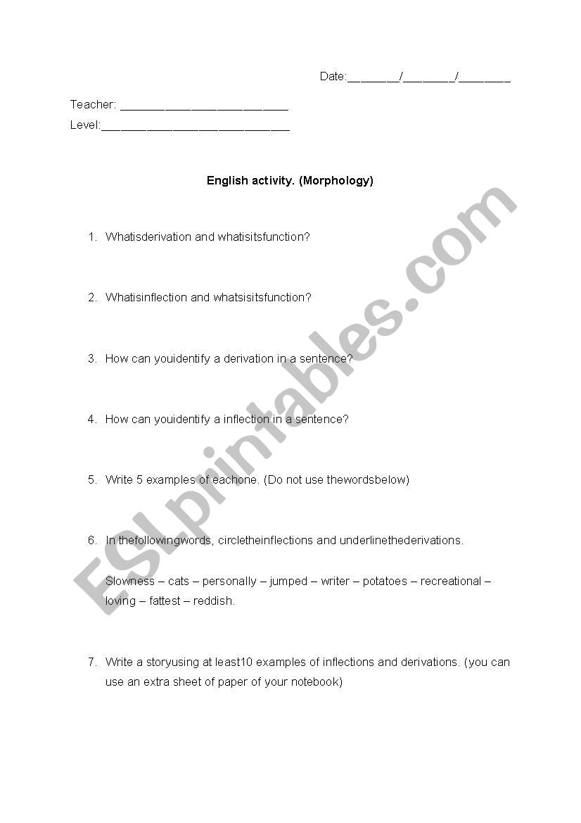 Derivations & Inflections (Morphology)