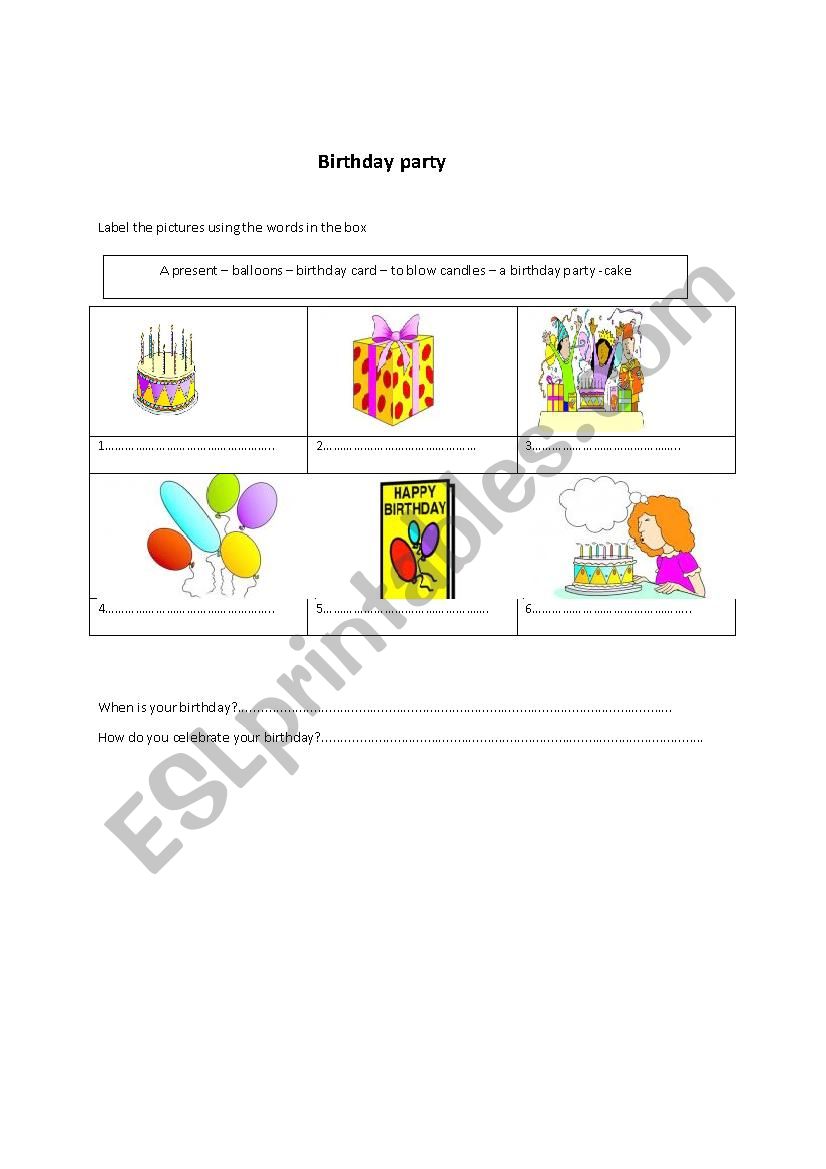 bithday worksheet