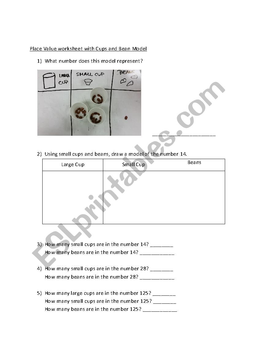 Place value with cups an beans