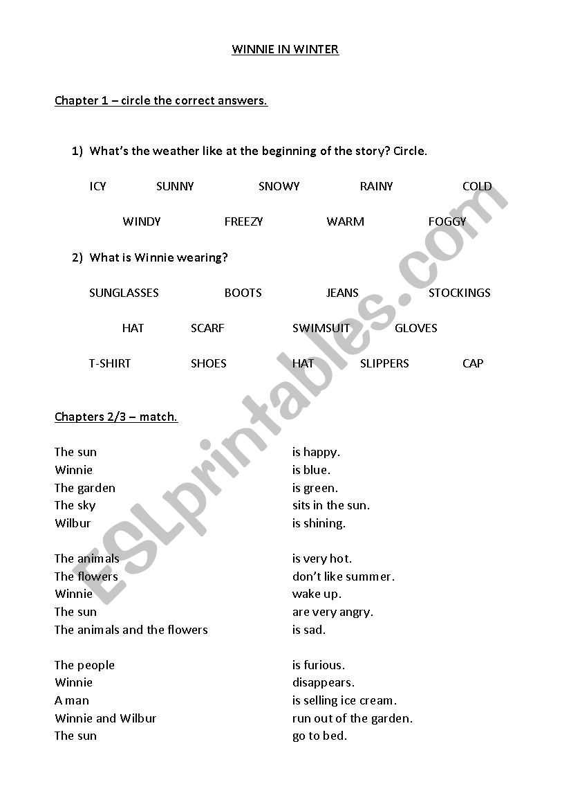 Winnie in Winter activities worksheet